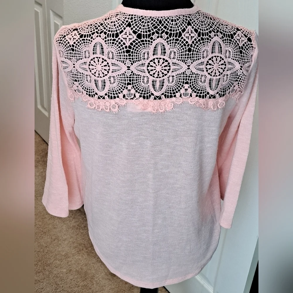 Pink Open Face Cardigan With Crocheted Shoulders